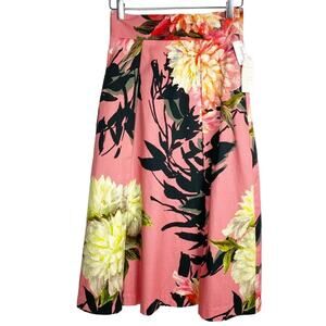 BLACK HALO pink floral Sanibel Coral midi SKIRT size 4 new $200